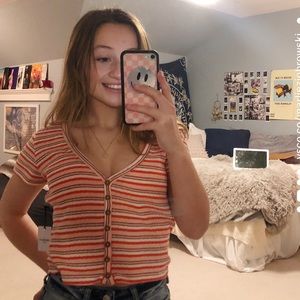 Forever 21 Striped cropped top with buttons size S